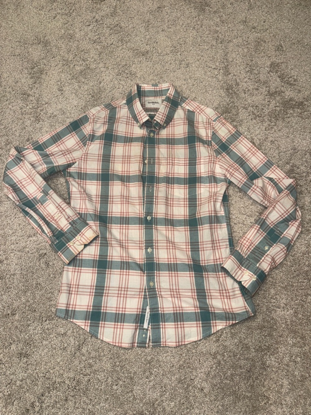 Goodfellow & Co Green and Red Plaid Long-Sleeve Button-Down Shirt